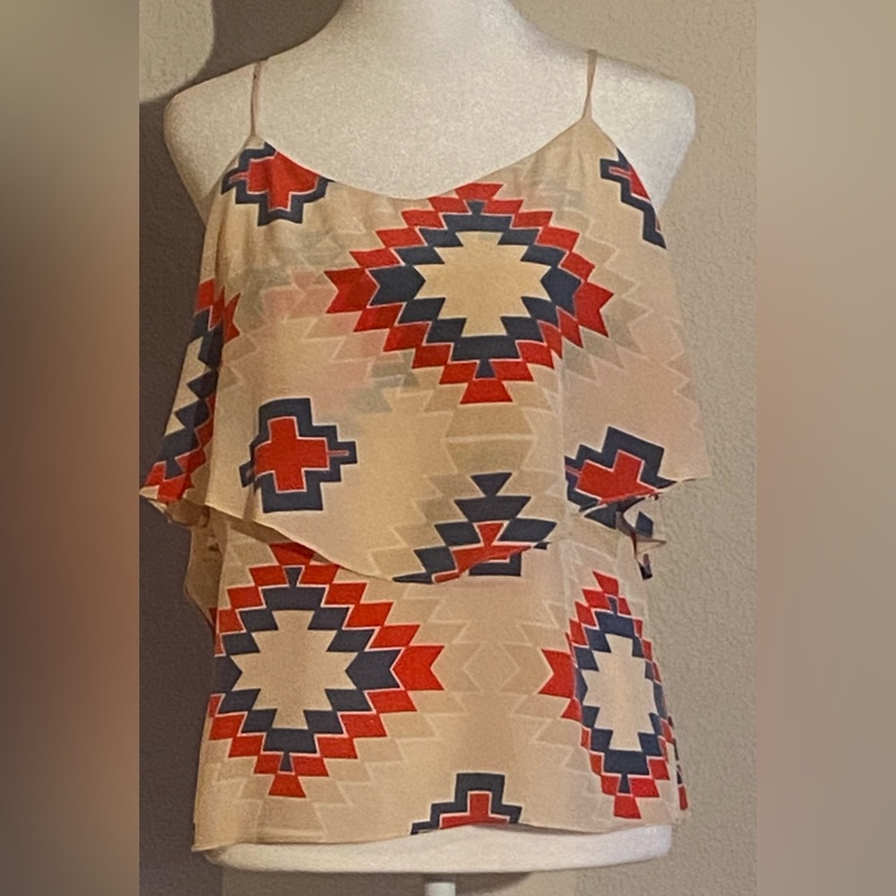 Myne Aztec inspired print tiered silk cami NWOT